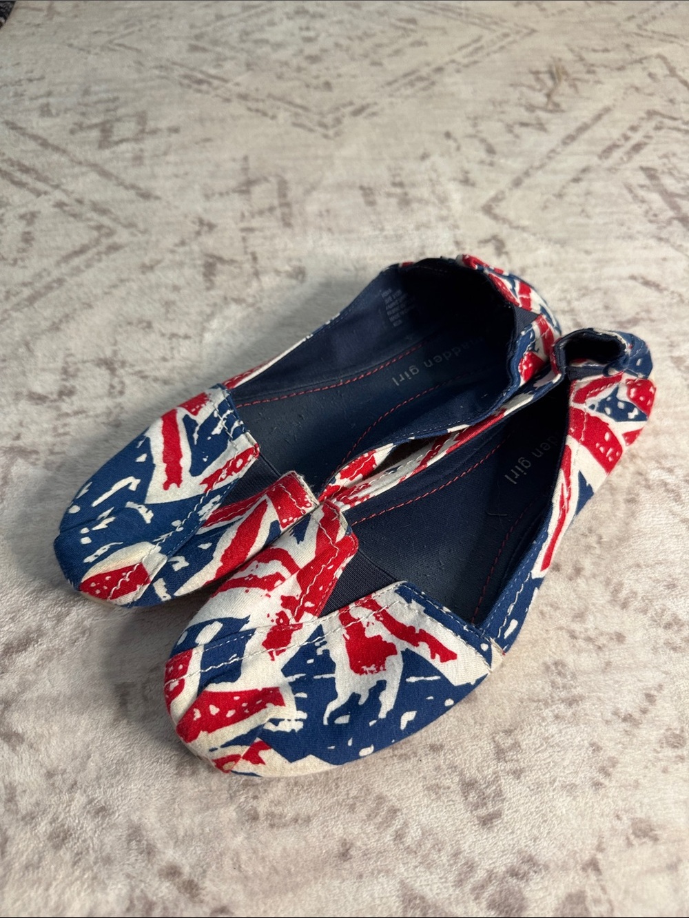 Madden Girl - Women’s Navy Red White Flag Print Flats 9.5